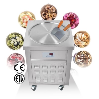 Free shipping to door 220v big size 50cm round flat pan air cooling fried ice cream roll machine with ETL CE